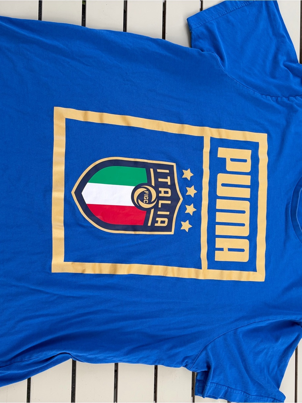 Puma Royal Blue Italia Crest Short Sleeve Tee with Gold Print